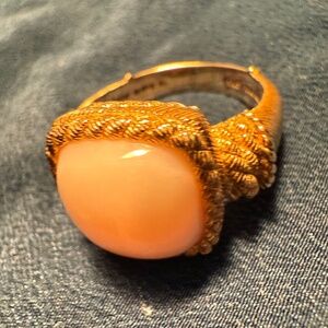 Judith Ripka 18K gold-plated, 925 Sterling Silver pink opal, Sz 8 Ring.